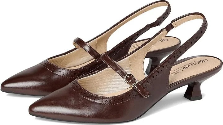 LifeStride Marilyn Slingback Shoes Women's Shoes Cognac Brown : 7.5 W (C), Faux Leather
