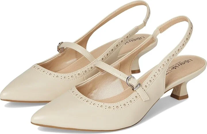 LifeStride Marilyn Slingback Shoes Women's Shoes Cream Beige : 5 M (B), Faux Leather