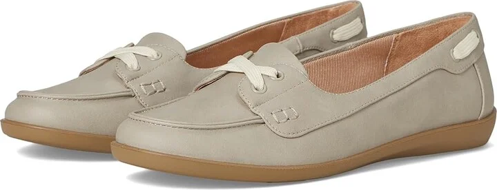 LifeStride Nautical Women's Flat Shoes Light Grey Faux Leather : 7.5 M (B), EVA/Leather/Rubber