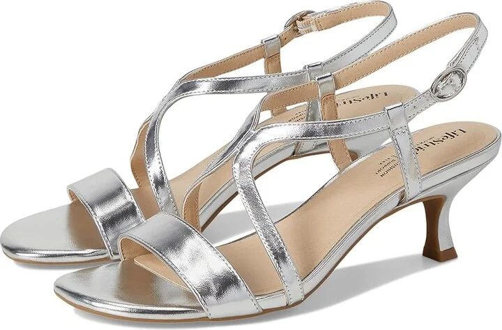 LifeStride Nolita Women's Sandals Silver Faux Leather : 9 M (B), Rubber/Synthetic