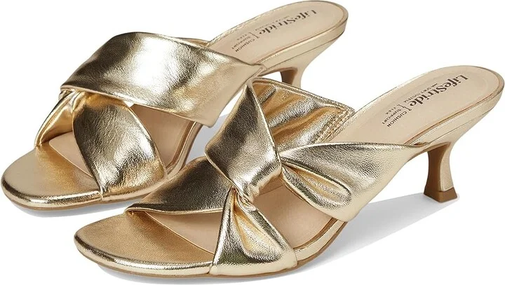 LifeStride Nori Women's Sandals Plantino Gold Faux Leather : 6.5 W (C), Leather/Rubber