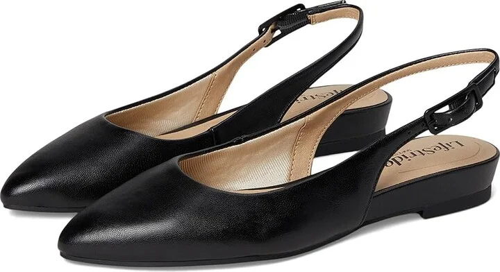 LifeStride Percy Slingback Women's Flat Shoes Black : 7.5 M (B), Leather