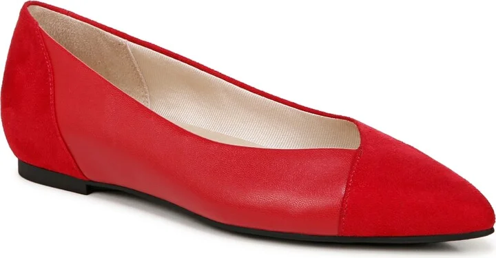 LifeStride Promise Ballet Flats - Fire Red Faux Leather/Microsuede