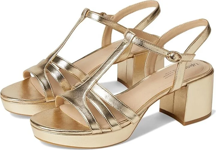 LifeStride Rio Women's Sandals Platino Gold Faux Leather : 6 M (B)