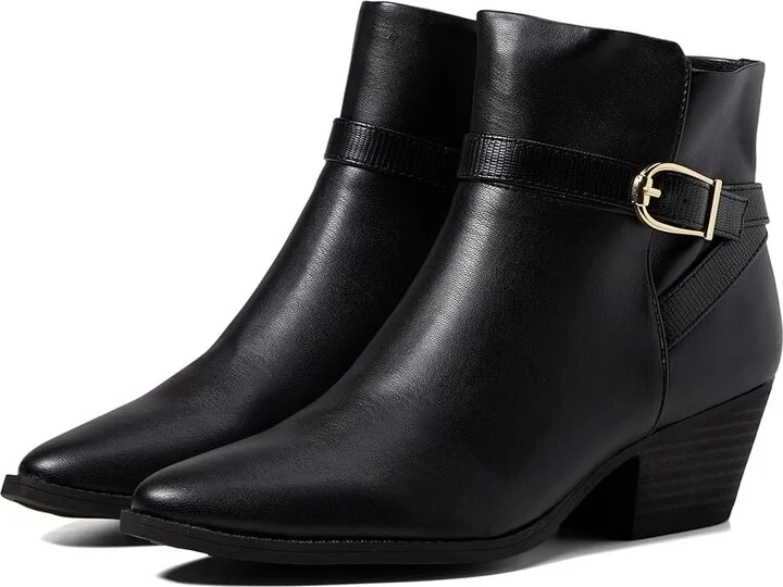 LifeStride Roxanne Western Block Heeled Ankle Bootsies Women's Boots Black Smooth : 6 M (B), Suede