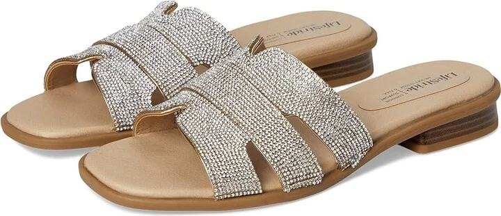 LifeStride Royalty Bling Slide Sandals Women's Sandals Gold Metallic : 5 M (B), Faux Leather