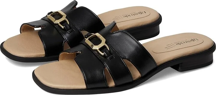 LifeStride Royaltybit Women's Sandals Black Faux Leather : 10 W (C)