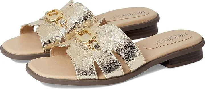 LifeStride Royaltybit Women's Sandals Platino Gold Faux Leather : 6.5 W (C)