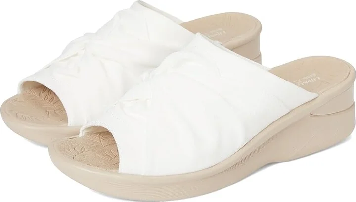 LifeStride Smile 3 Slides Women's Sandals Bright White Stretch Fabric : 7 W (C), Textile