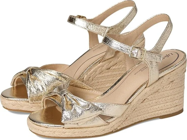 LifeStride Tahlia Women's Sandals Platino Gold Faux Leather : 6 W (C), Synthetic
