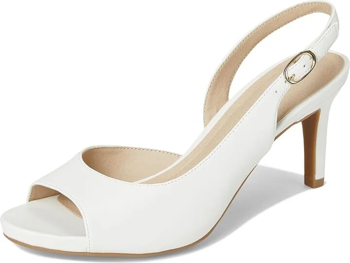 LifeStride Teller 2 Slingback Peep Toe Pumps Women's Sandals Bright White : 10 M (B), Leather - Image 5