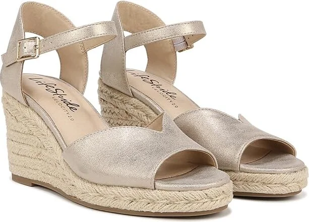 LifeStride Tess Wedge Espadrille Sandals Women's Sandals Platino Gold : 9.5 M (B)