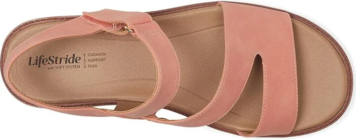 LifeStride Waverly Sandals Women's Flat Shoes Coral Pink Faux Leather : 7.5 W (C) - Image 2