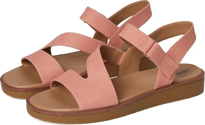 LifeStride Waverly Sandals Women's Flat Shoes Coral Pink Faux Leather : 7.5 W (C)