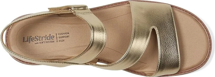 LifeStride Waverly Sandals Women's Flat Shoes Gold Faux Leather : 9 M (B) - Image 2