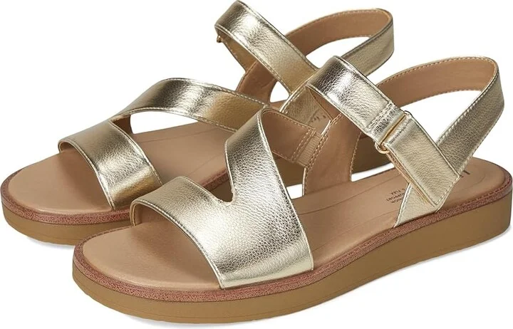 LifeStride Waverly Sandals Women's Flat Shoes Gold Faux Leather : 9 M (B)