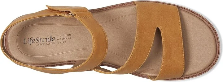 LifeStride Waverly Sandals Women's Flat Shoes Inca Gold Faux Leather : 6 W (C) - Image 2