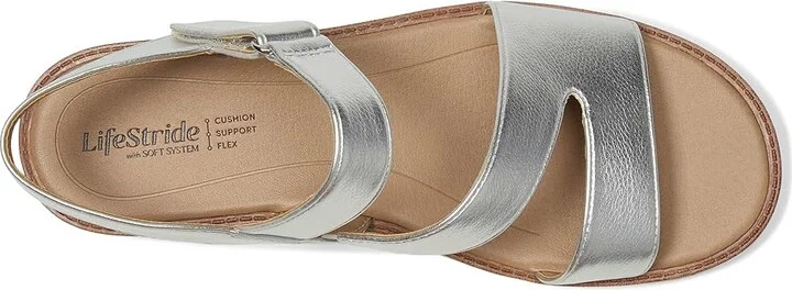 LifeStride Waverly Sandals Women's Flat Shoes Silver Faux Leather : 9.5 M (B) - Image 2