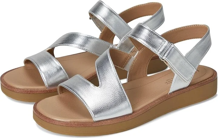 LifeStride Waverly Sandals Women's Flat Shoes Silver Faux Leather : 9.5 M (B)
