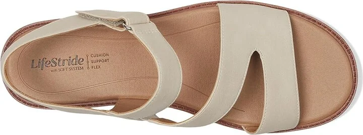 LifeStride Waverly Sandals Women's Flat Shoes Stone Beige Faux Leather : 6 M (B) - Image 2