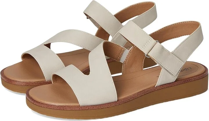 LifeStride Waverly Sandals Women's Flat Shoes Stone Beige Faux Leather : 6 M (B)