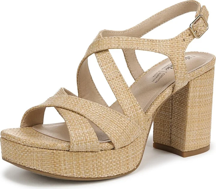 LifeStride Womens Adrianna Heeled Sandal Natural Tan Woven 9 W