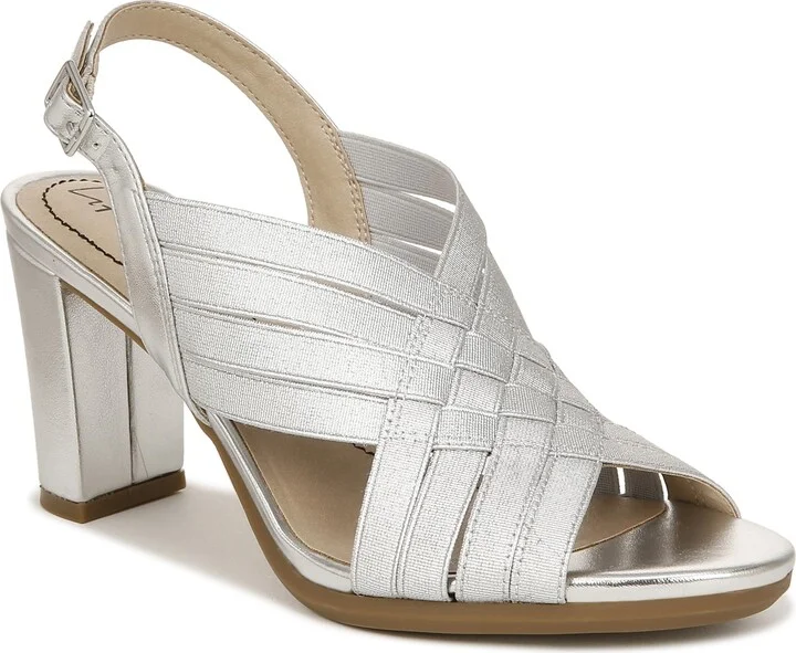 LifeStride Womens Amy Slingback Strappy Sandal Block Heel Silver 6 W