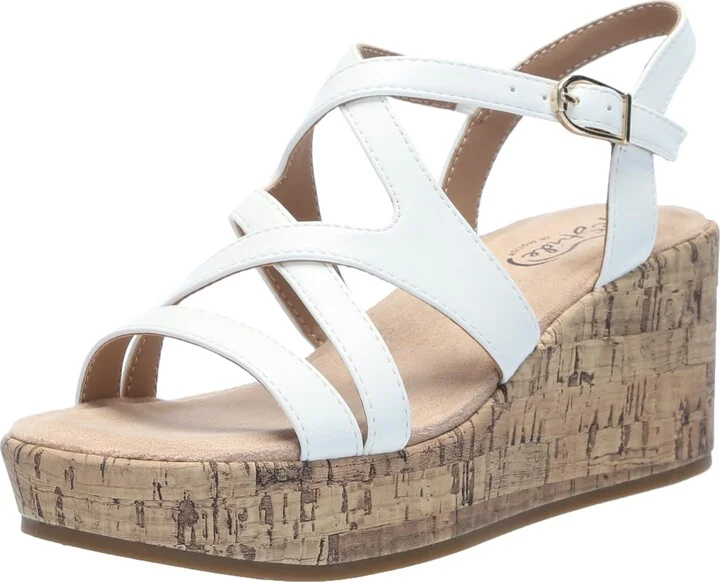 LifeStride Womens Bailey Strappy Platform Wedge Sandals Bright White 9 M