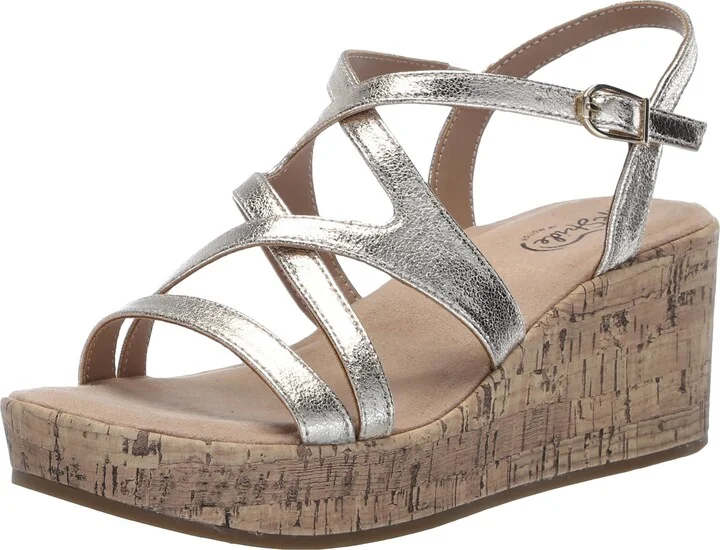LifeStride Womens Bailey Strappy Platform Wedge Sandals Platino Gold 6 W