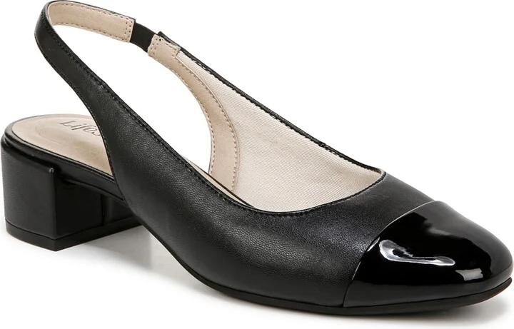 LifeStride Women's Becoming Round Cap Toe Block Heel Slingback Pumps