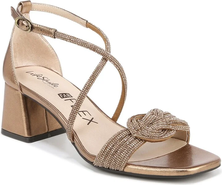 LifeStride Womens Captivate Strappy Block Heel Dress Sandals Bronze 7 M