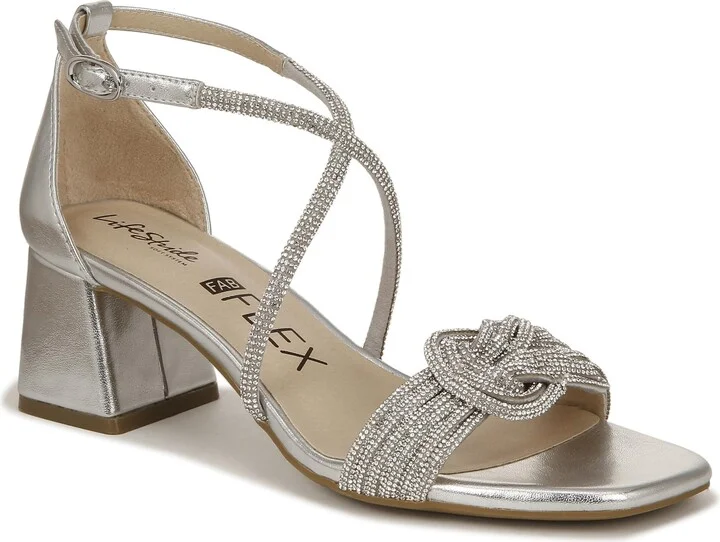 LifeStride Womens Captivate Strappy Block Heel Dress Sandals Silver 6 M
