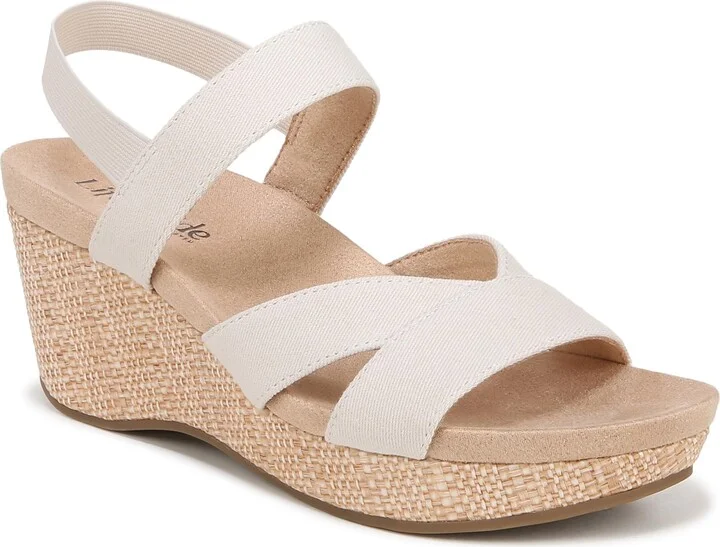 LifeStride Womens Danita Strappy Wedge Sandals Bone 7.5 W