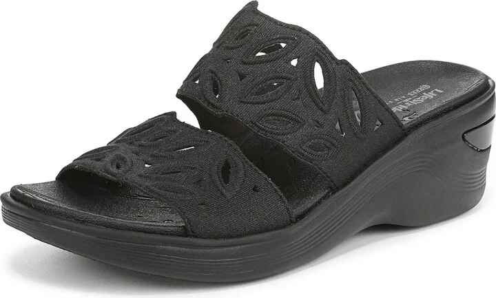 LifeStride Womens Delight Wedge Sandal Black Shimmer 8.5 W