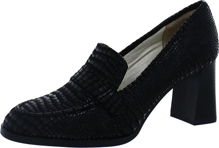LifeStride Womens Farrah Block Heel Loafer Black Croco 8 M