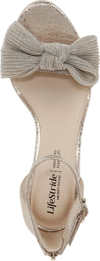 LifeStride Women's Florence-Bow Two Piece Block Heel Ankle Strap Sandals - Platino Faux Leather/Fabric - Image 4