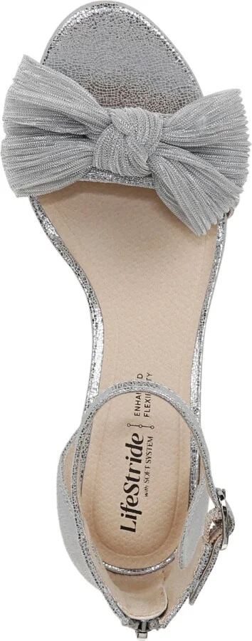 LifeStride Women's Florence-Bow Two Piece Block Heel Ankle Strap Sandals - Platino Faux Leather/Fabric - Image 8