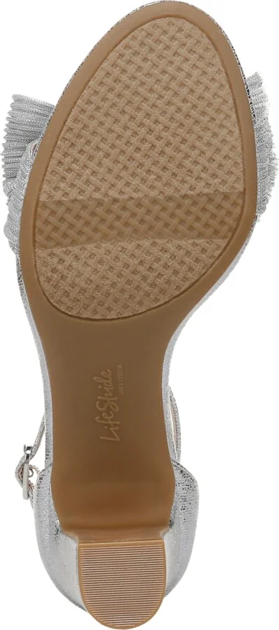 LifeStride Women's Florence-Bow Two Piece Block Heel Ankle Strap Sandals - Platino Faux Leather/Fabric - Image 9