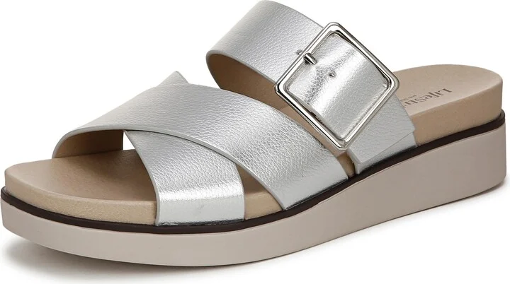 LifeStride Womens Getaway Slide Sandal Silver Metallic 5.5 M