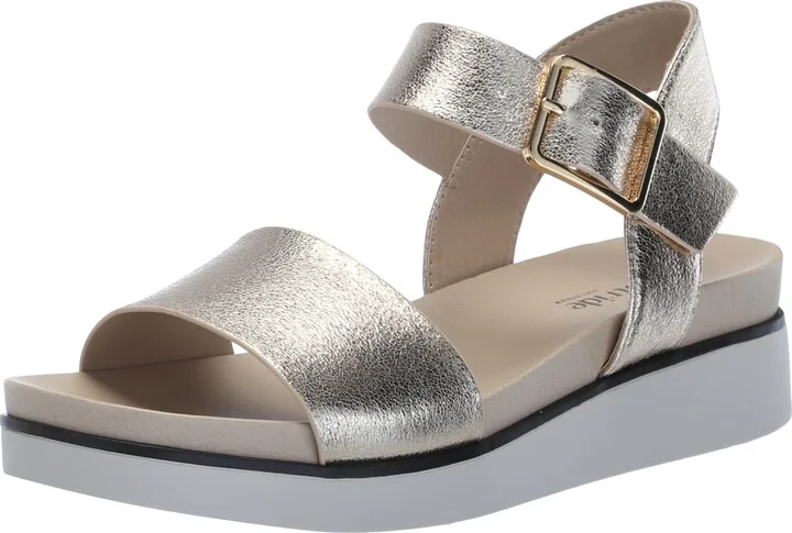 LifeStride Womens Gillian Ankle Strap Flat Sandals Platino Gold 8.5 W