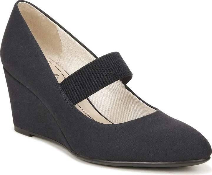 LifeStride Womens Gio MJ Wedge Heel Mary Jane Pumps Lux Navy 6 W
