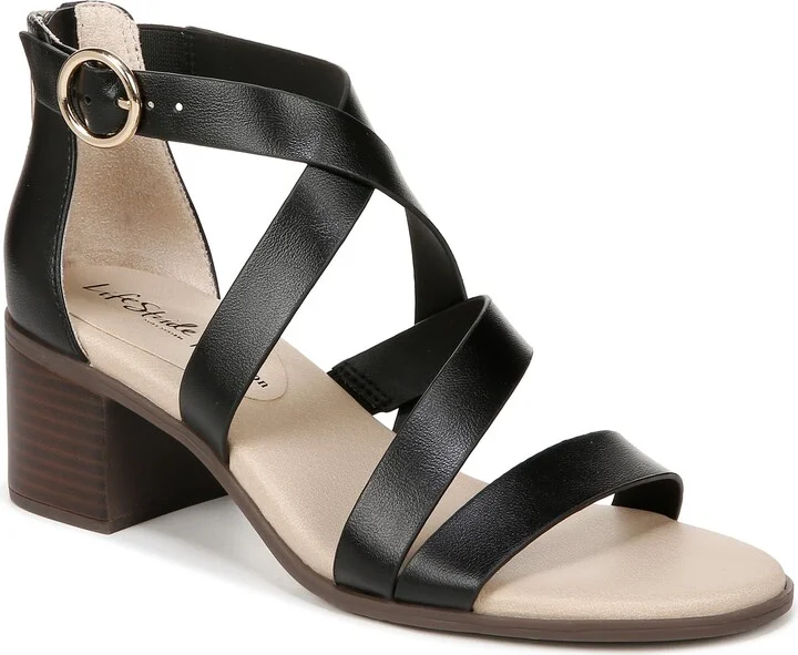 LifeStride Womens Heritage Strappy Block Heel Dress Sandals Black 9.5 W