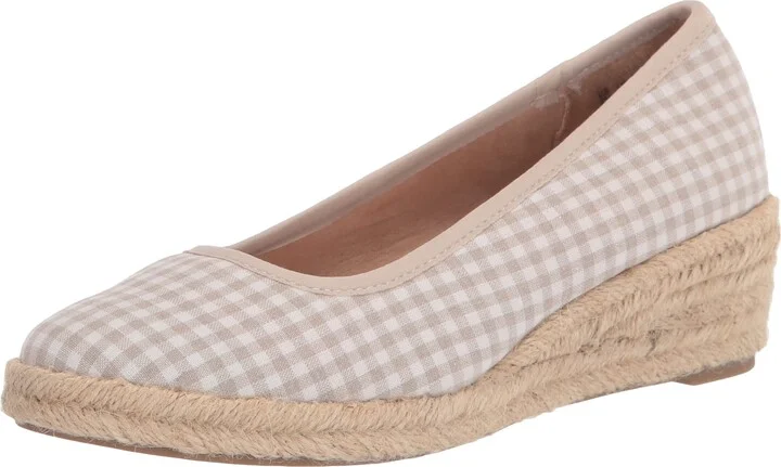 LifeStride Womens Karma Slip-On Espadrille Wedge Natural Gingham 9.5 M