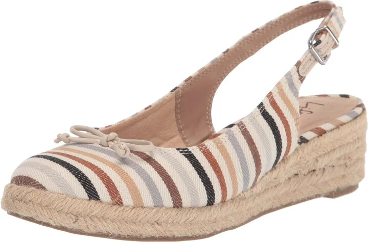LifeStride Womens Keepsake Espadrille Wedge Slingback Grey Multi Stripe 8.5 W