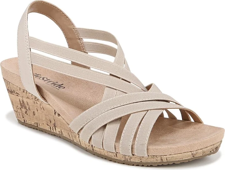 LifeStride Womens Mallory Strappy Wedge Sandals Almond Milk 6.5 W