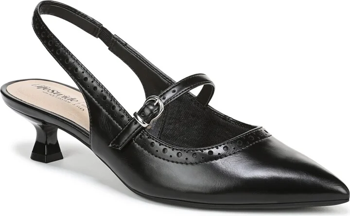 LifeStride Women's Marilyn Pointed Toe Kitten Heel Slingback Pumps