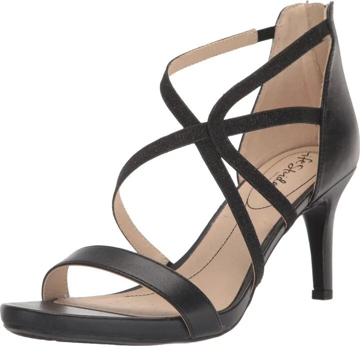 LifeStride Womens Masquerade Strappy Sandal Black Shimmer 9.5 M