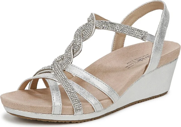 LifeStride Womens Miami Wedge Sandal Silver Metallic 7.5 W