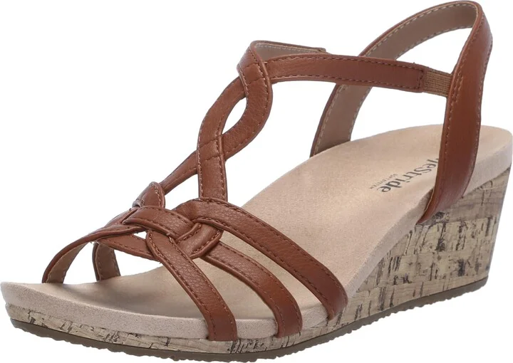 LifeStride Womens Monaco 2 Strappy Wedge Sandals Tan 10 W