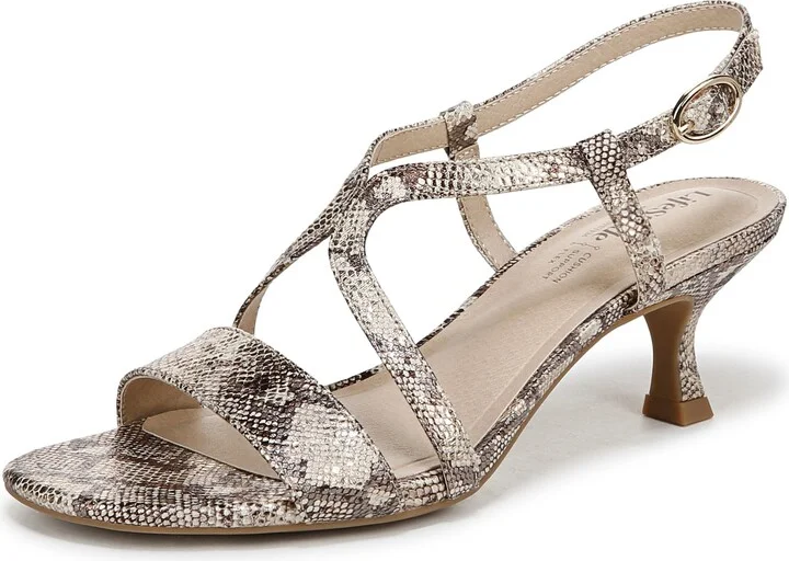 LifeStride Womens Nolita Heeled Sandal Taupe Multi Snake 6.5 W